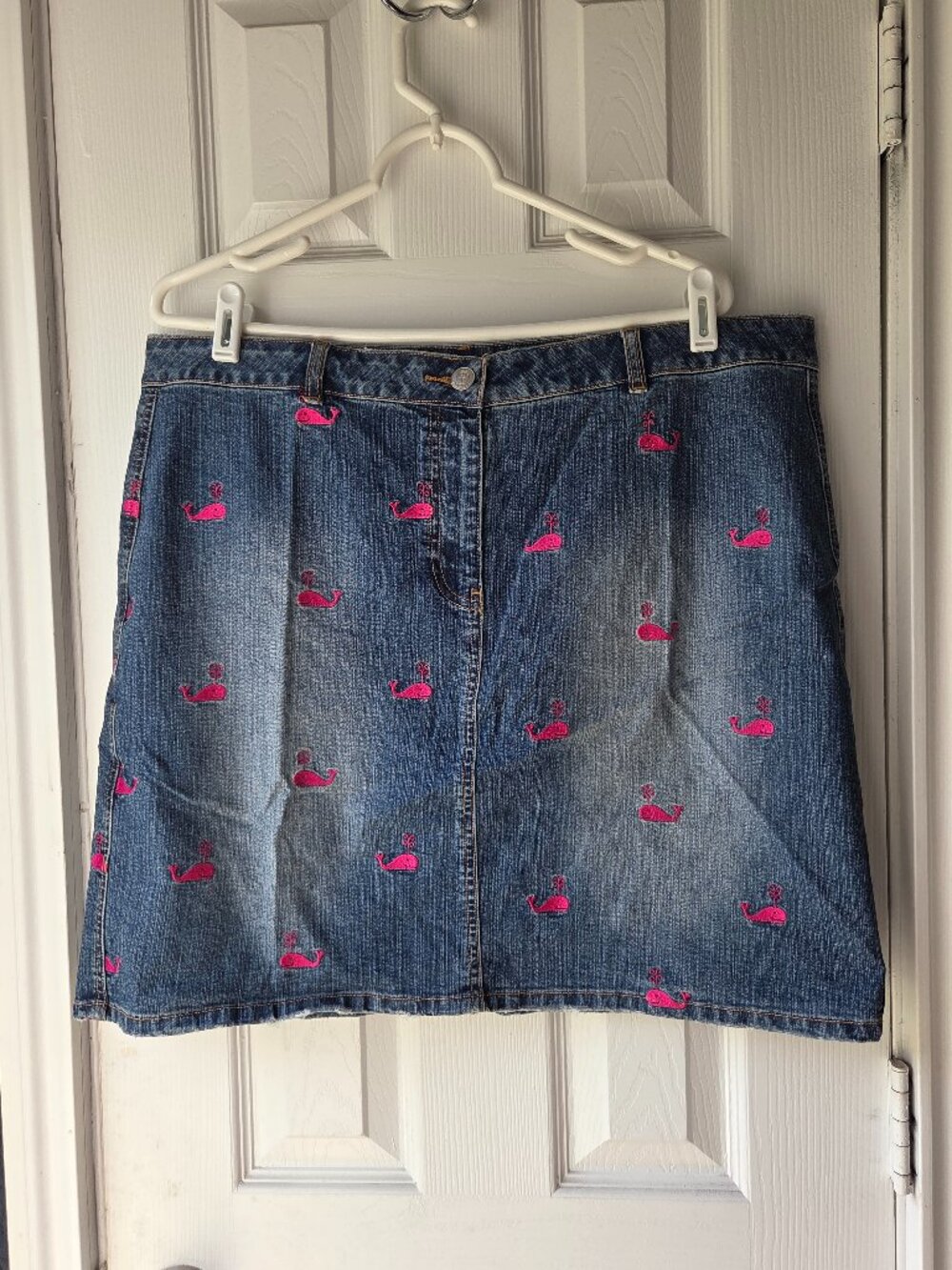 Vintage Lilly Pulitzer Denim Whales Embroidered Skirt Women's Size 16